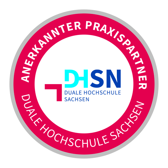 Rundes rotes Siegel für Anerkannter Praxispartner für die Duale Hochschule Sachsen